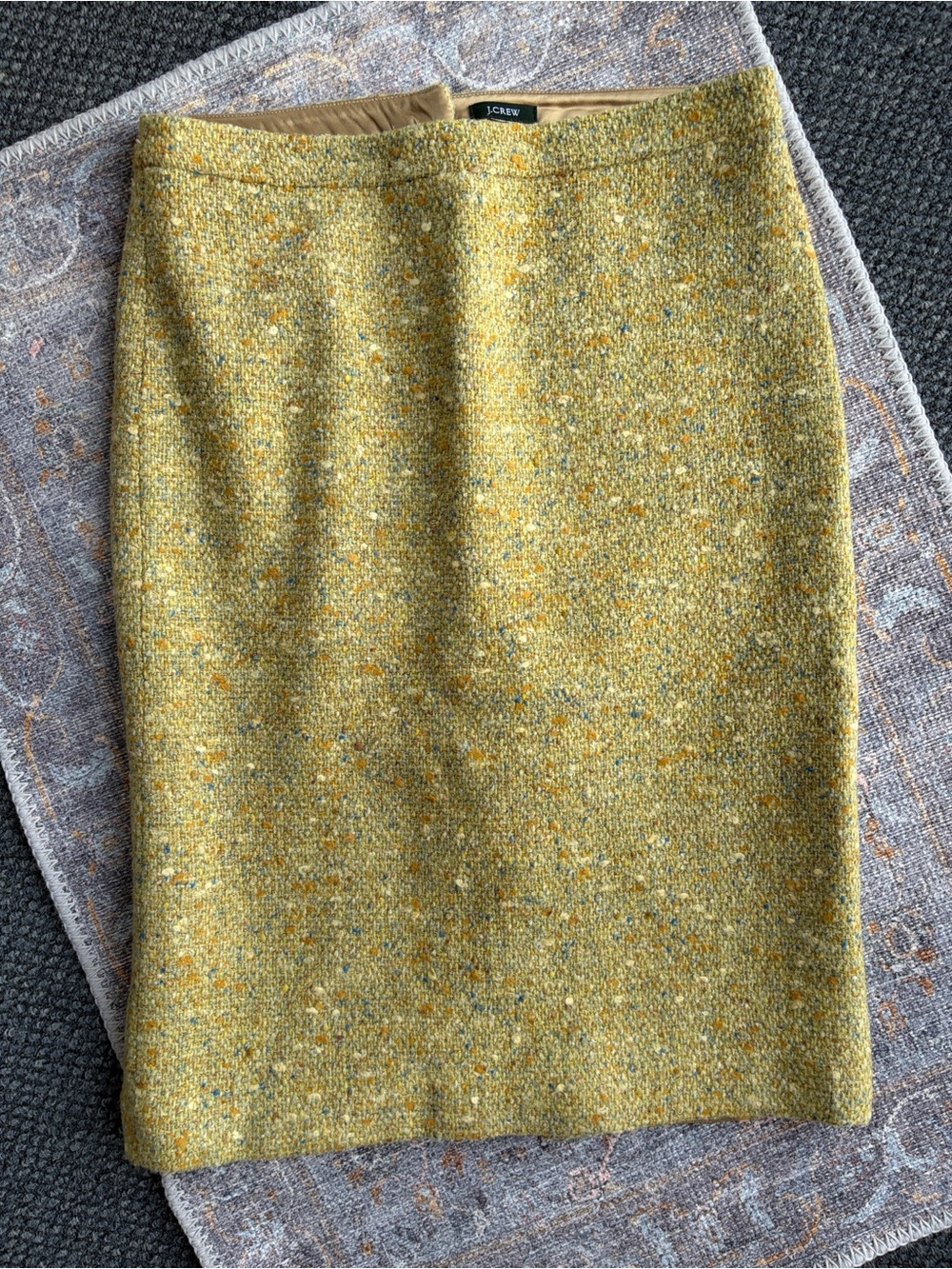 Vintage J.Crew No.2 Mustard Chartreuse Yellow Green Blue Tweed Pencil Skirt